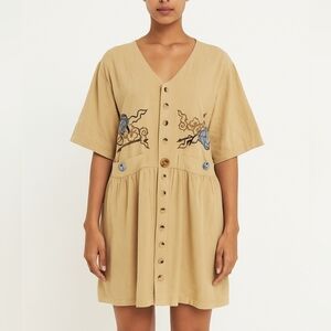 Blue Fish VTG Hand Painted Organic Cotton Shirt Dress Langenlook Size 0 BF